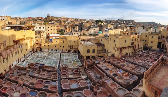 Panoramic view of Chouara Tannery in Fes - Morocco