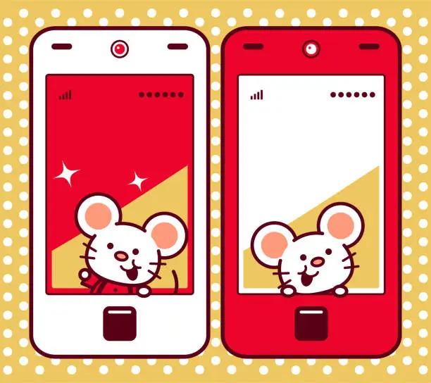 Vector illustration of Cute mouse on mobile phone screen Year Of The Rat Happy Chinese New Year
