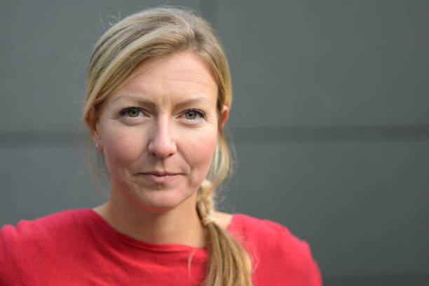 Serious woman staring intently at the camera
