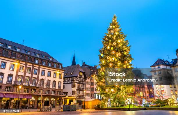 Christmas Tree On Place Kleber In Strasbourg France Stock Photo - Download Image Now