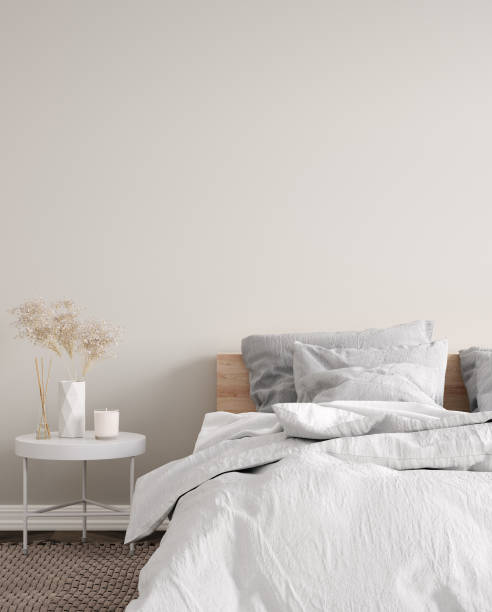 istock Modern white bedroom interior close up with minimal decor 1198038484