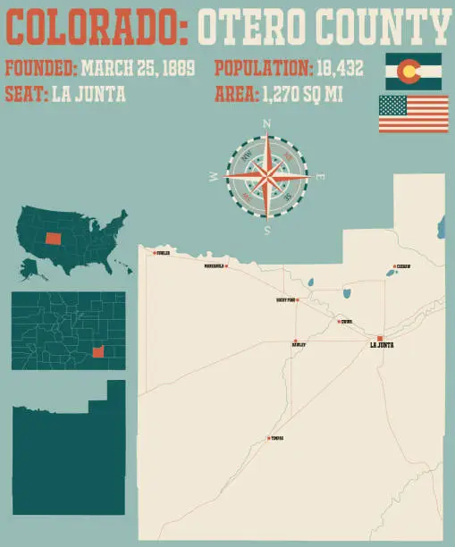 Vector illustration of Map of Otero County in Colorado