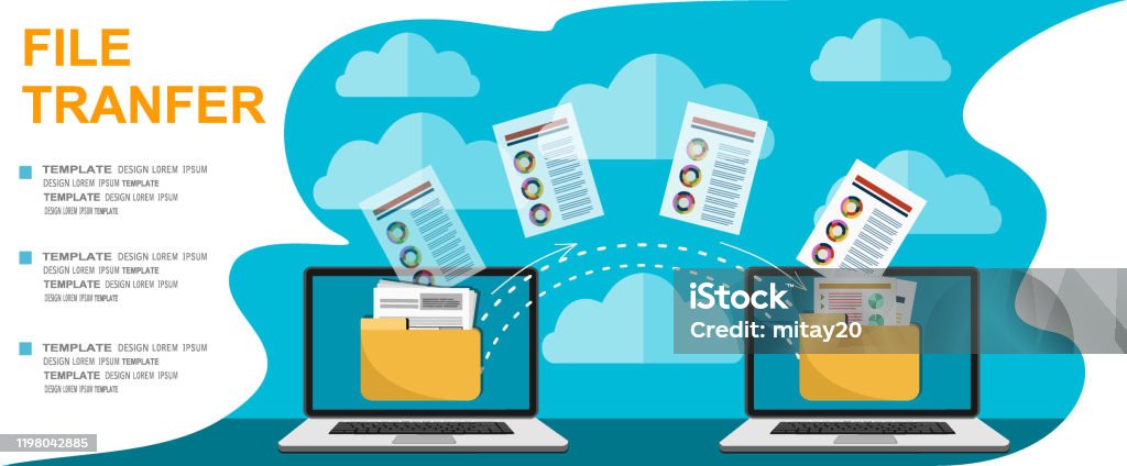 Document Window Transfer File Transfer Two Laptops With Folders On Screen And Transferred ...