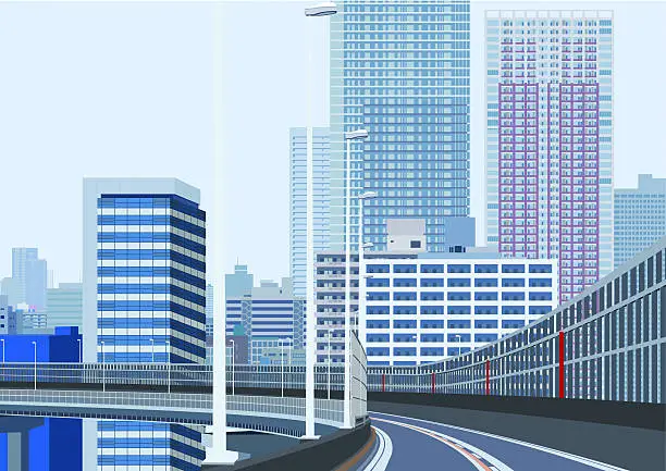 Vector illustration of modern city building and highway