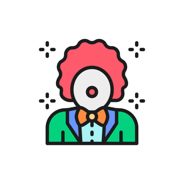 ilustrações de stock, clip art, desenhos animados e ícones de vector clown, animator in circus flat color line icon. - magic circus wand circus theatrical performance stage theater