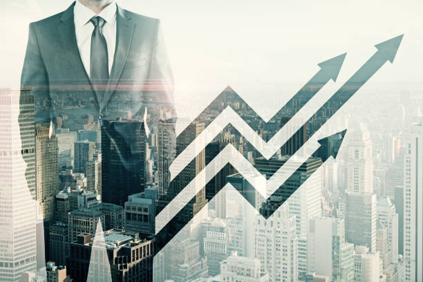 istock Businessman with digital arrows 1198051106