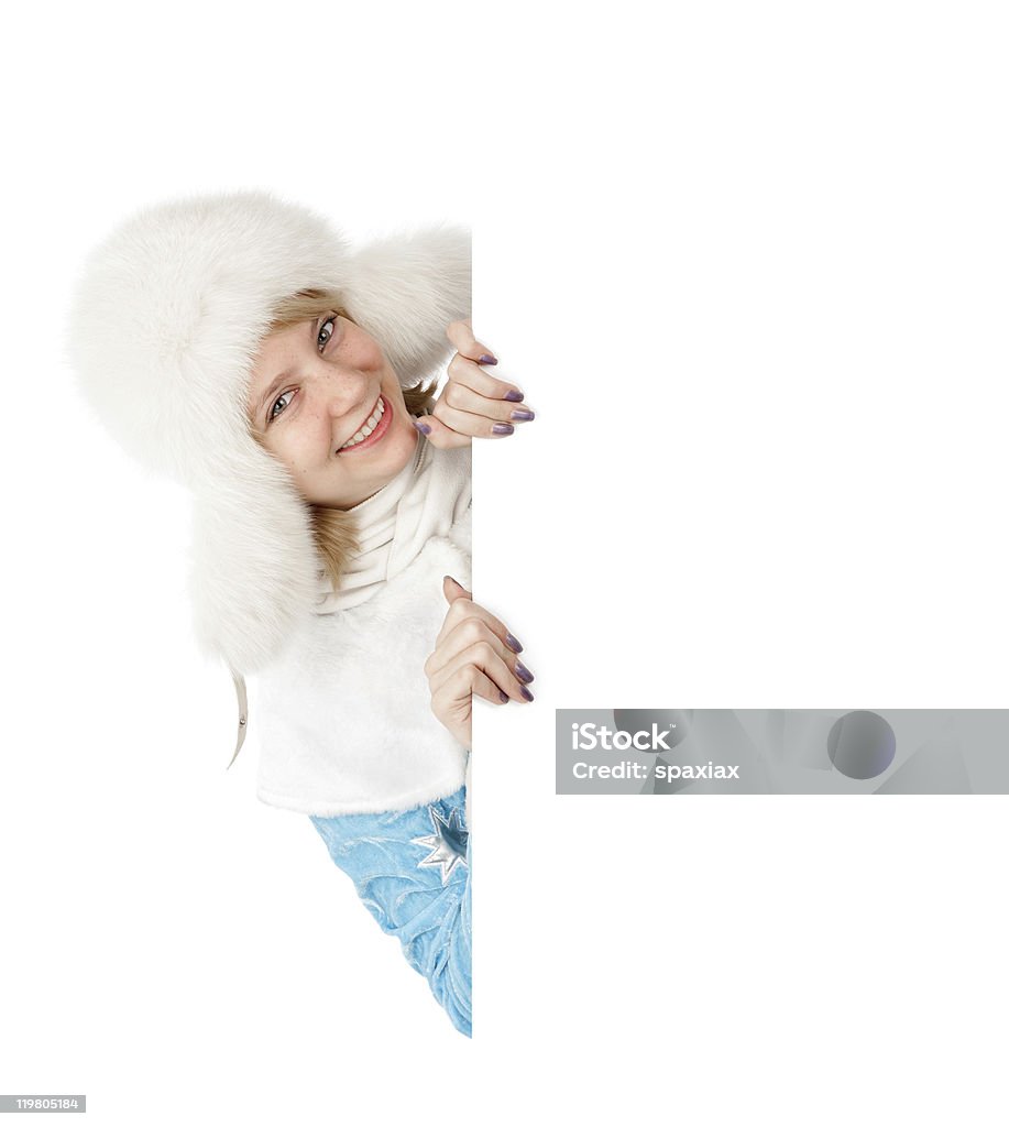 Рождественские девочка, держа баннер - Стоковые фото Баннер - знак роялти-фри