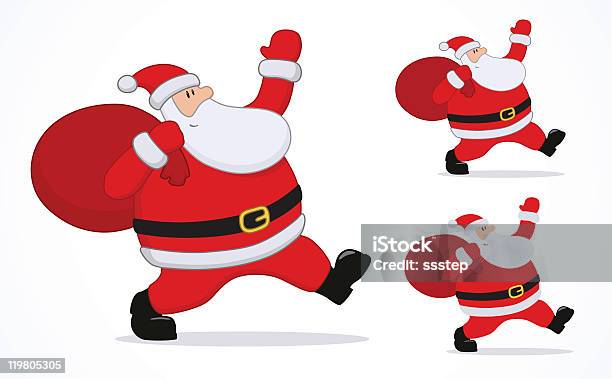 Santa Claus With Sack Walking And Waving Vector Illustration Set Stock Illustration - Download Image Now
