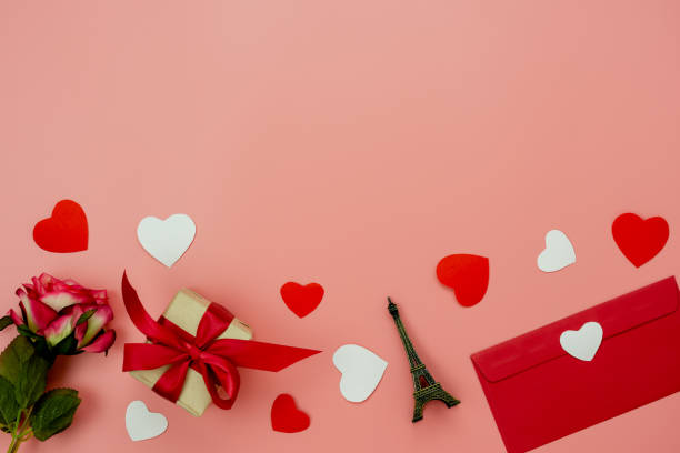 istock Table top view aerial image of decorations valentine's day 1198054506