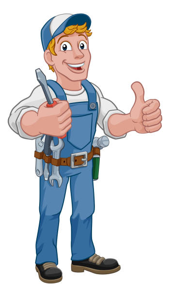 illustrations, cliparts, dessins animés et icônes de mécanicien électricien de plombier de handyman de dessin animé - thumbs up repairman human thumb electrician