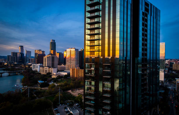 istock Gold and blue cityscape Austin Texas modern 2020 skyline 1198055805