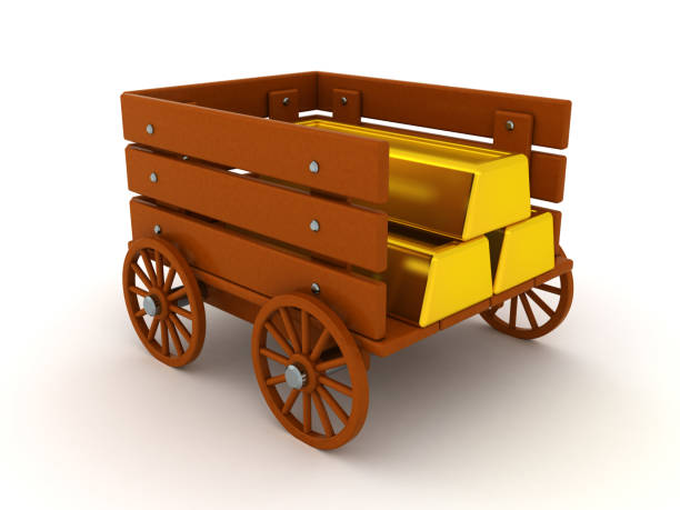 istock 3D Rendering of wagon with gold bars in it 1198056549