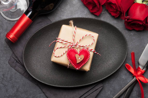istock Valentines day with gift, wine and roses 1198057960