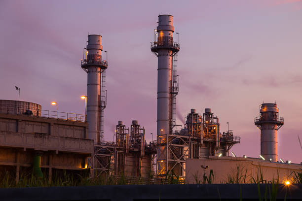 istock Gas turbine electrical power plant with twilight 1198058965