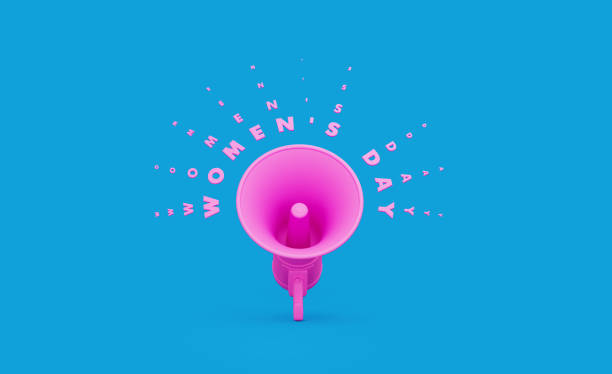 istock Pink Megaphone and International Women's Day Message over Blue Background 1198059040