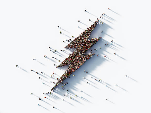 istock Human Crowd Forming A Lightning Symbol on White Background 1198059198