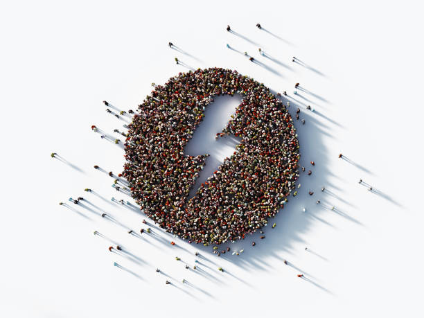 istock Human Crowd Forming A Lightning Symbol on White Background 1198059264