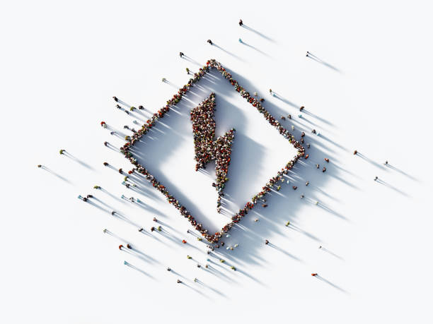 istock Human Crowd Forming A Lightning Symbol on White Background 1198059303
