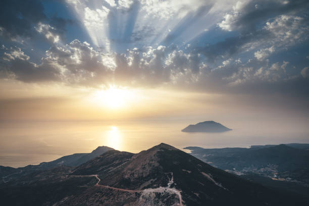 Sunset on top of the highest mountain in Milos, Greece.