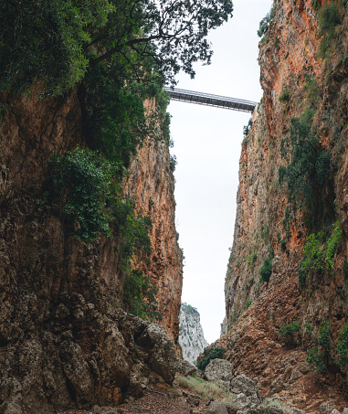 View on the bridge from the famous Aradena gorge (South Chania, Crete, Greece).