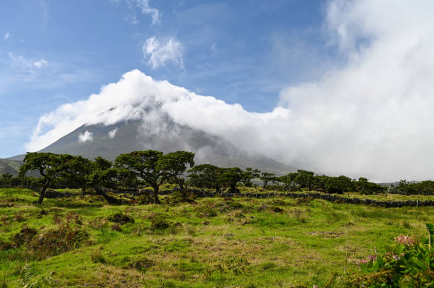 Ponta do Pico on the island Pico covered in fog