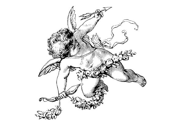 Cupid Illustration of Cupid black and white heart stock illustrations