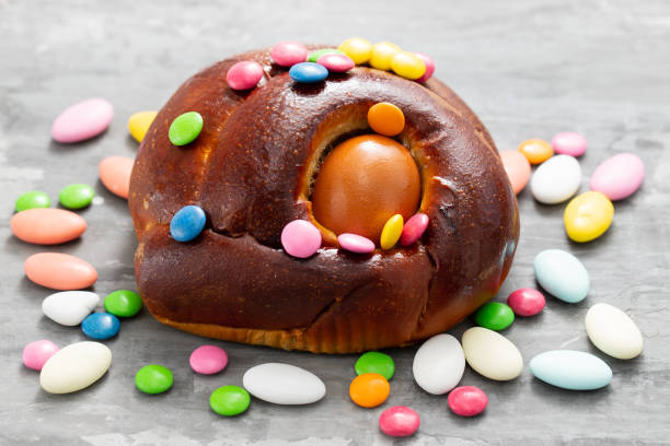 istock typical Portuguese Easter cake Folar with egg on ceramic background 1198064220