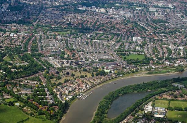 istock River Thames at Chiswick - aerial view 1198064295