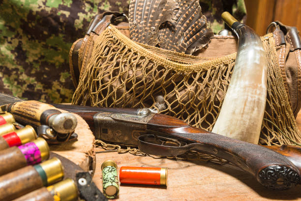 istock Vintage hunting equipment close up 1198064318