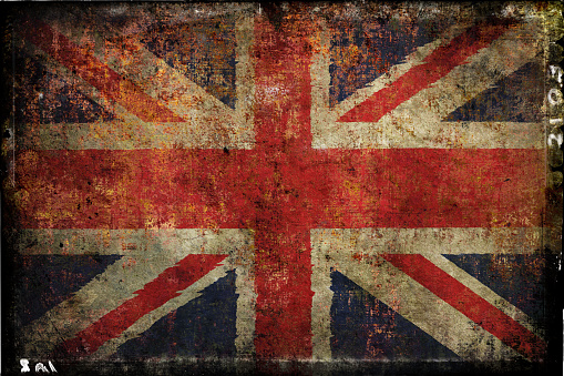 Flag of England, on  a grunge film frame