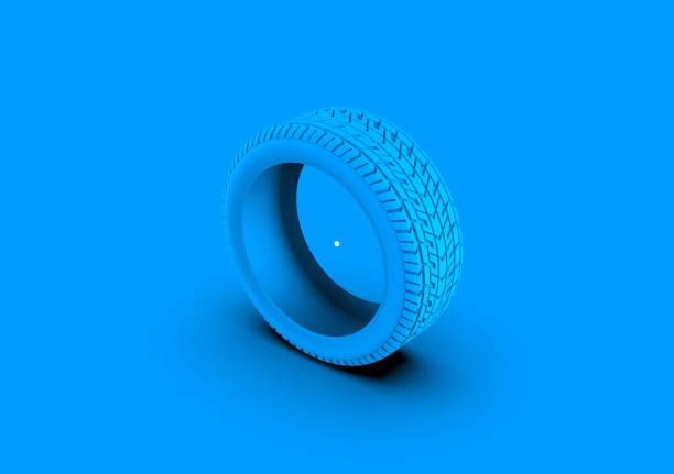istock Car Blue Wheel on Blue Color Background, 3D Rendering 1198070132
