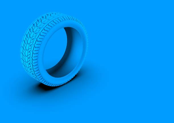 istock Car Blue Wheel on Blue Color Background, 3D Rendering 1198071309