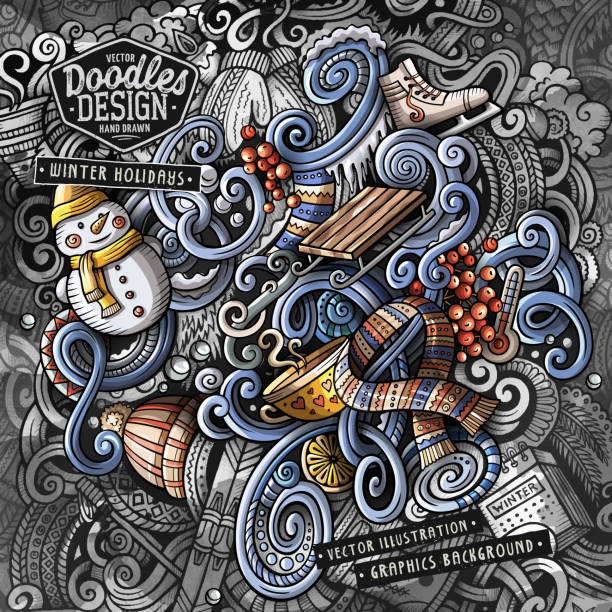 doodles wektorowa ilustracja graficzna zima. kolorowe tapety. - vector illustration and painting backgrounds sock stock illustrations