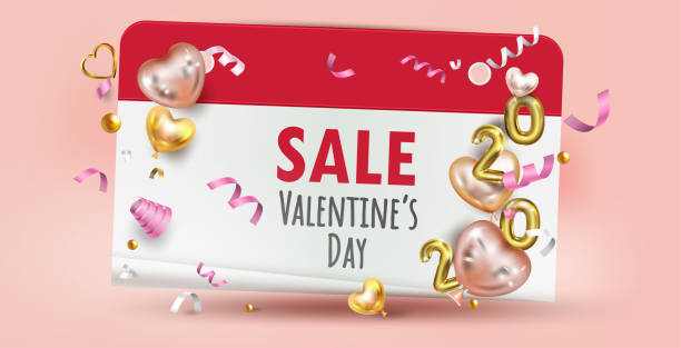 happy valentine's day, sprzedaż baner promocyjny, plakat lub ulotka wektor ilustracji 3d styl, walentynki dzień super promocja promocja zakupy online. - cherry valentine stock illustrations