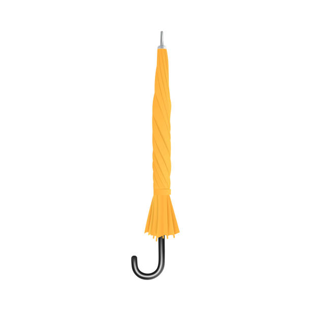 Realistic Yellow Umbrella Folded Shut Isolated On White Background Stock  Illustration - Download Image Now - iStock