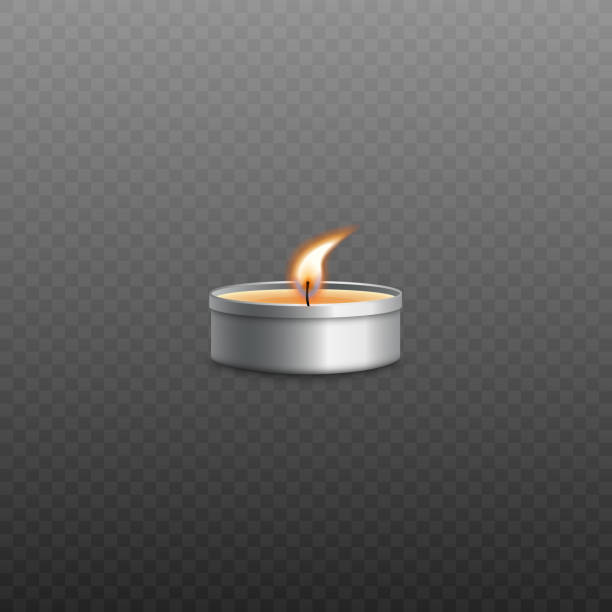 바람에 불어 현실적인 화재와 작은 불타는 차 빛 촛불 - tea light candle white single object stock illustrations