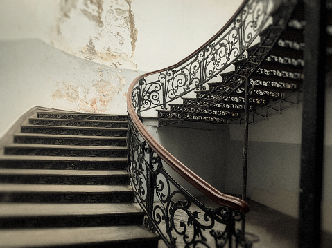 An old staircase leading up. Traditional Caucasian houses