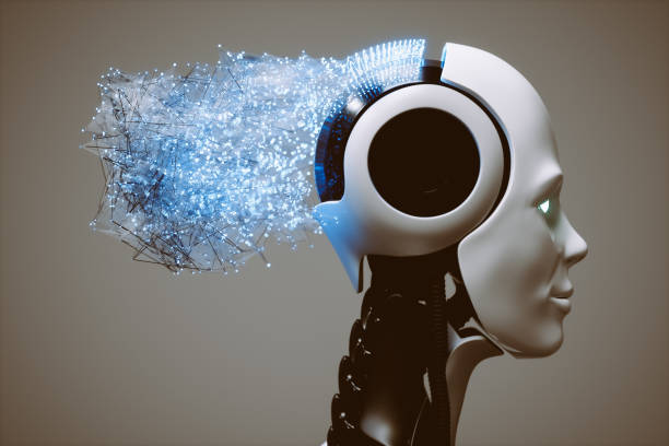 Artificial Intelligence Robot head with abstract connections. artificial stock pictures, royalty-free photos & images