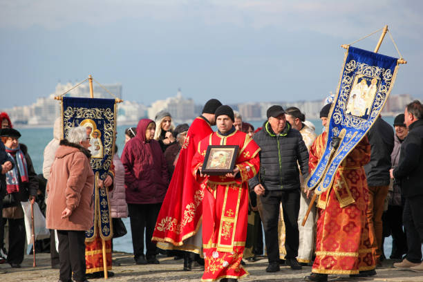 Epiphany in the town of Pomorie Pomorie, Bulgaria - January 06, 2020: Epiphany in the town of Pomorie. Epiphany is a Christian feast day that celebrates the revelation of God incarnate as Jesus Christ. pomorie stock pictures, royalty-free photos & images