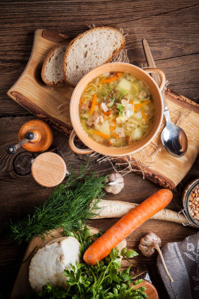 istock Pea soup with vegetables and bacon. 1198087364