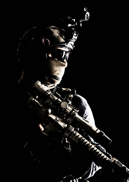 istock Army elite troops sniper low key studio portrait 1198090217