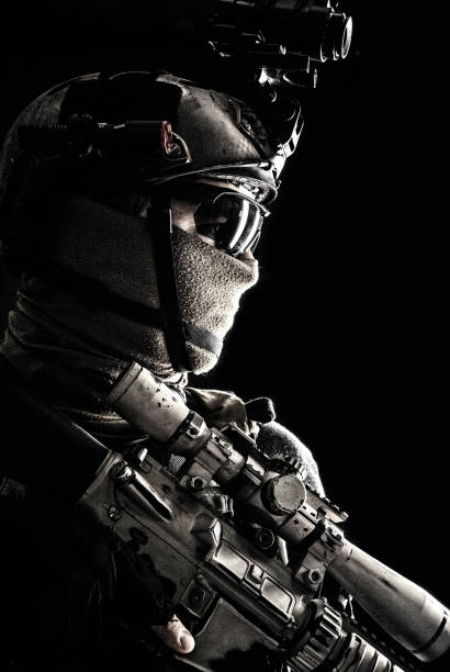 istock Army elite troops sniper low key studio portrait 1198090223