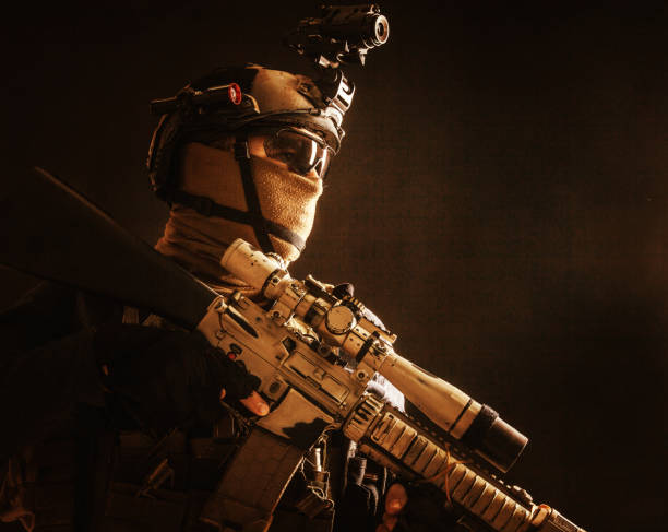 istock Army elite troops sniper low key studio portrait 1198090251