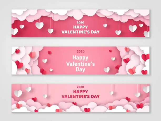Vector illustration of Valentines Day cloud banners