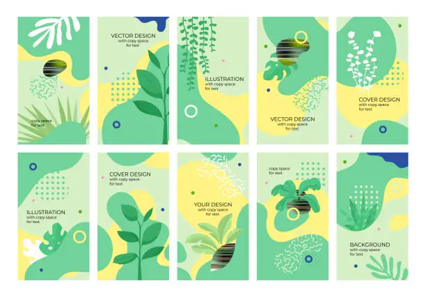 Vector illustration of Greenery Covers or Backgrounds Set
