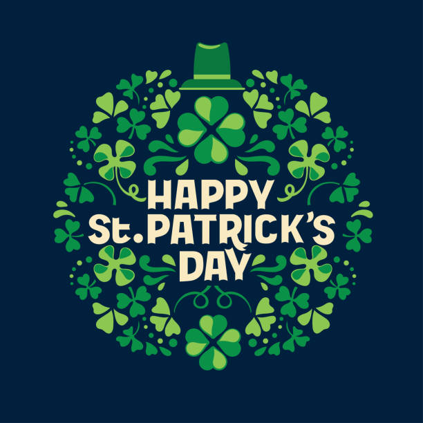 illustrations, cliparts, dessins animés et icônes de carte de vœux de la saint-patrick avec des formes de taquet et un vecteur de branches - saint patrick