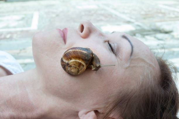istock Snail on the woman's face. 1198096745