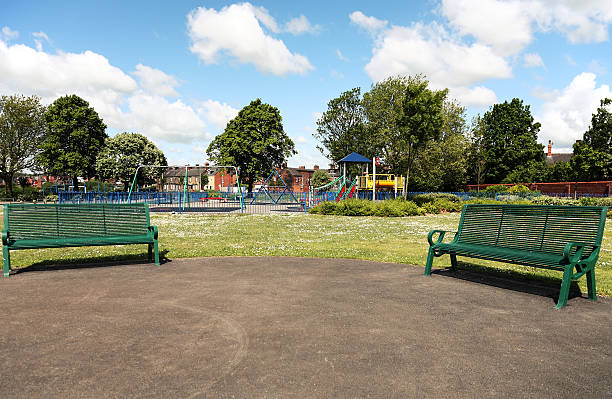 Blur colorful playground in nature green park abstract background. Copy space of sport exercise and health care concept. Vintage tone filter effect color style.