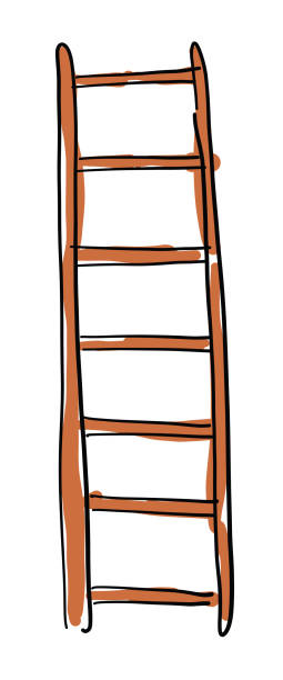 ilustraciones, imágenes clip art, dibujos animados e iconos de stock de ilustración de boceto vectorial dibujada a mano de escalera de madera. - black ladder white staircase