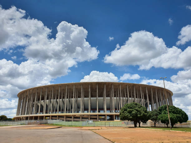 Brasilia , DF, Brazil - December 30, 2019 - Photo taken in front of Stadium National of Brasilia, also known as Mane Garrincha Stadium. It was a clear day with some clouds. This building was located in Brasilia, DF, Brazil. Nobody is in the picture.